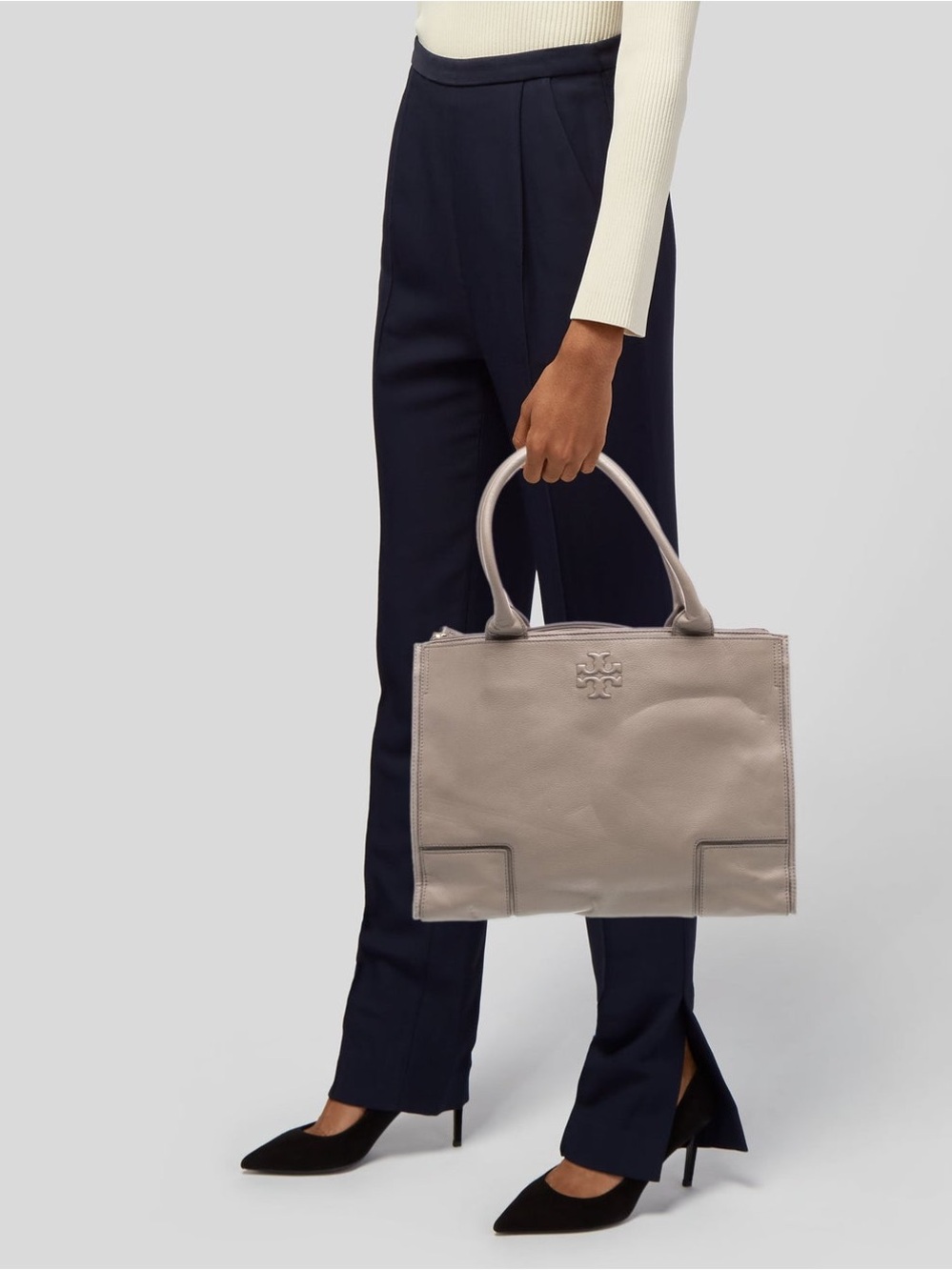 Tory Burch Ella Canvas and Leather Tote in beige